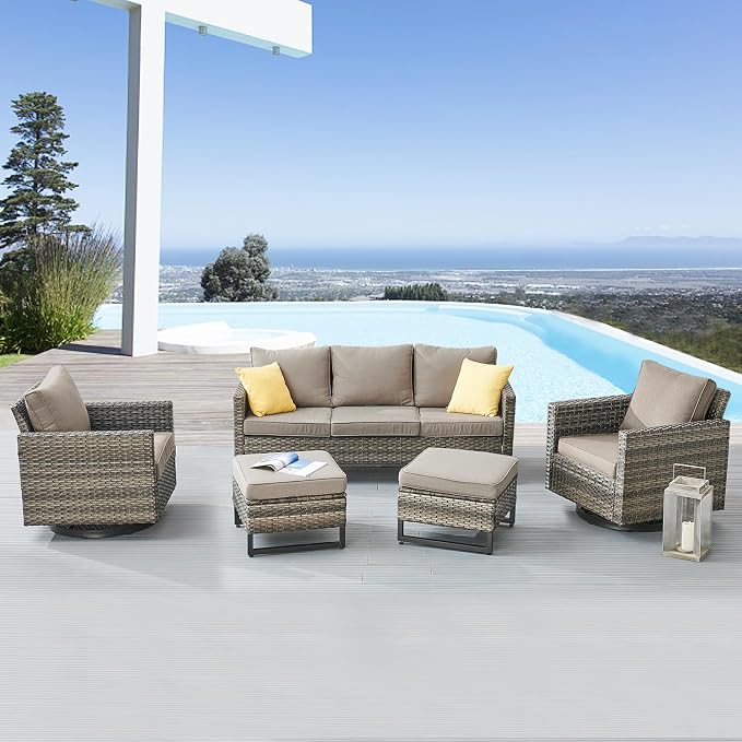 Belord Wicker Patio Furniture 5 Piece Outdoor Sofa Set, Oversize Outdoor Swivel by Belord