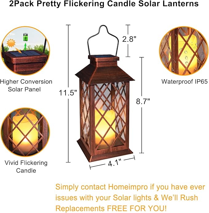 2Pack 10" Solar Outdoor Lanterns Waterproof Garden Gifts Women, Halloween - Image 4