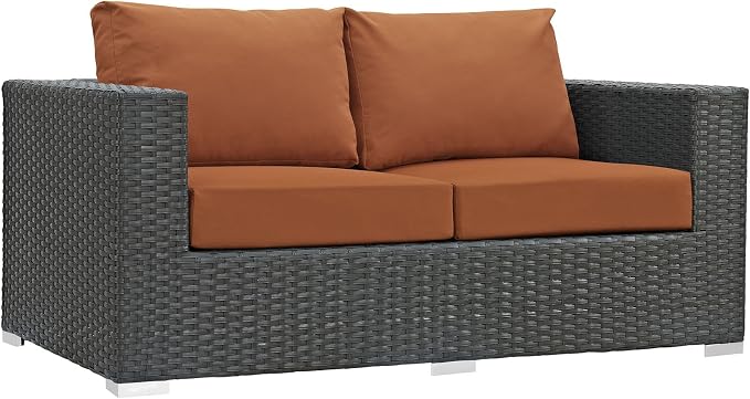 Modway Sojourn Wicker Rattan Outdoor Patio Sunbrella Fabric Loveseat in Canvas - Image 4
