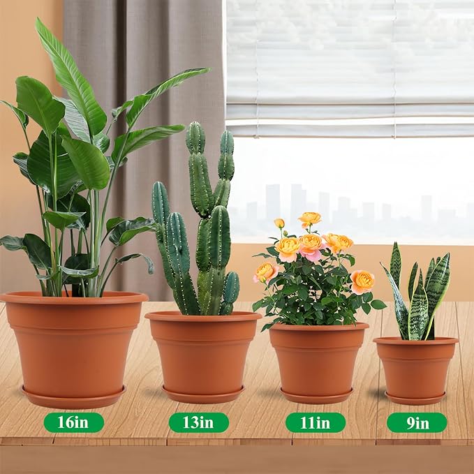 13 Inch Plastic-Flower-Pot-for-Indoor-Plants, 4 Pack Large Outdoor Planter Pot - Image 2