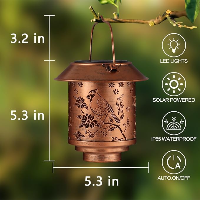 Outdoor Hanging Solar Lantern Waterproof Outside Metal Openwork Cardinal - Image 6