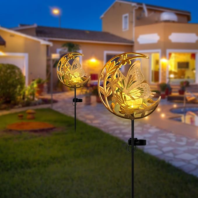 JOBOSI Solar Moon Butterfly Decorative Gift, Solar Butterfly Ground Stake Light - Image 3