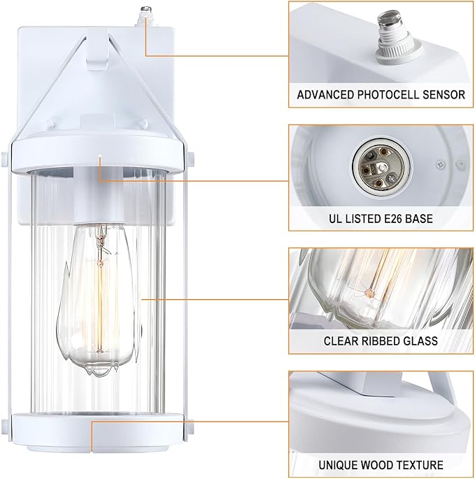 LONEDRUID Dusk to Dawn Sensor Outdoor Wall Sconce Lighting White Exterior Porch - Image 3