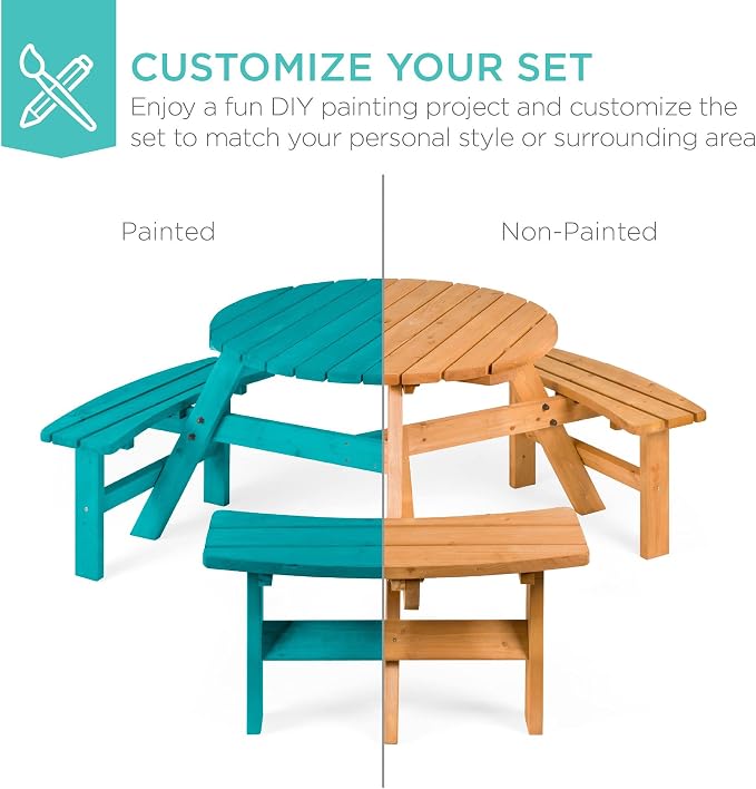 Best Choice Products 6-Person Circular Outdoor Wooden Picnic Table - Image 6