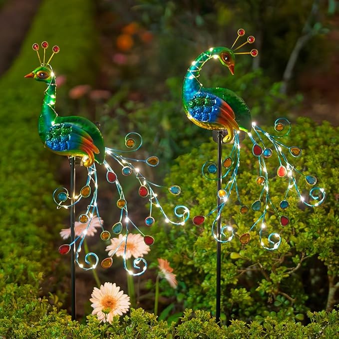 DREAMSOUL 2 Pack Peacock Solar Lights Outdoor, Tall Waterproof LED Outdoor - Image 3