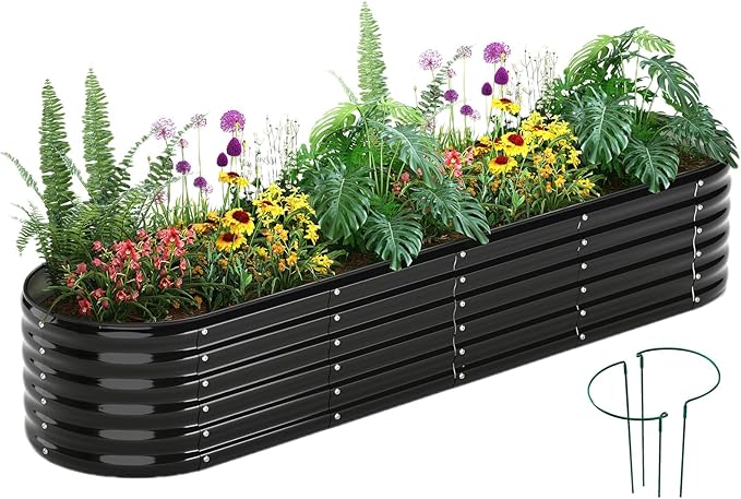 Garden Box Raised Flower Bed Galvanized Metal Planter Round Raised Garden Bed by ZFHgarden