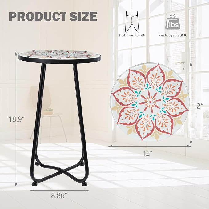 VCUTEKA Patio Side Table Outdoor Accent Table Bistro Coffee Table Plant End - Image 3