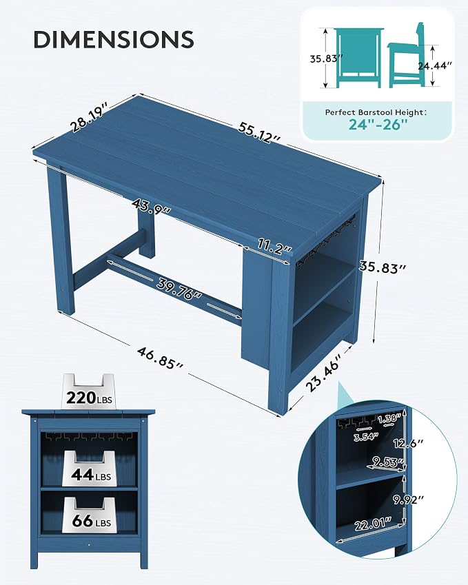 SERWALL Outdoor Bar Table, All Weather HDPE 36" Counter Height Dining Table - Image 2