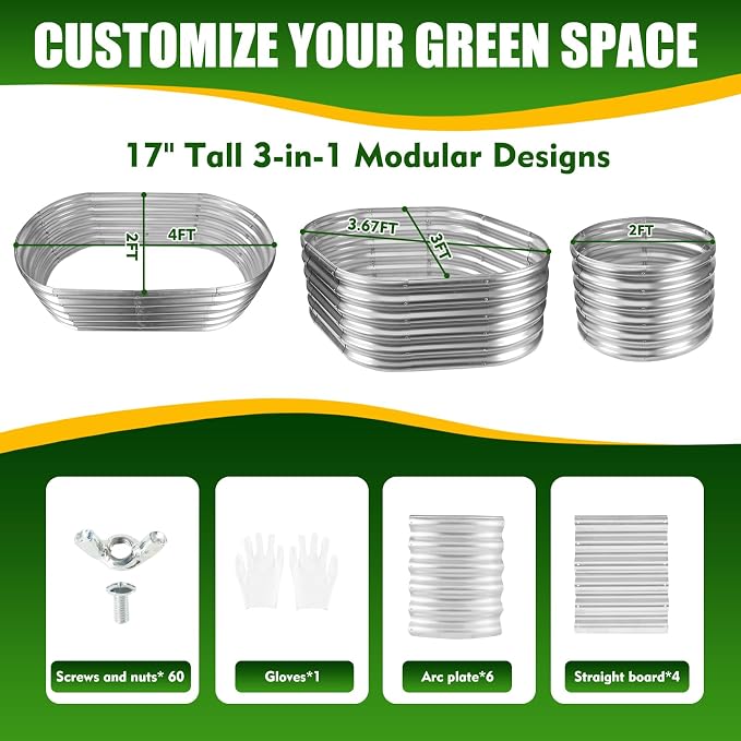 17" Tall Elevated Oval Metal Raised Garden Bed - 4ft x 2ft in Size and 0.8MM - Image 2