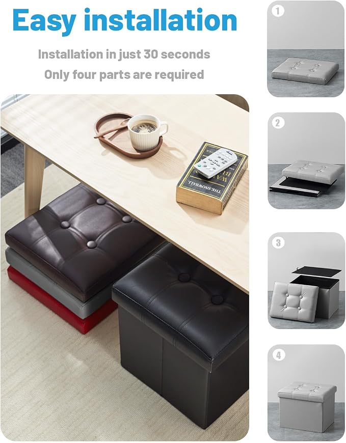AmasSmile Storage Ottoman Folding Foot Rest Stool, Leather Footstool Bench - Image 7