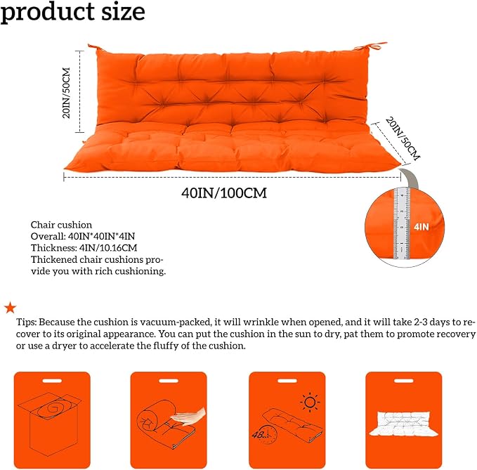 Outside Benches Cushion with Backrest, Thicken Waterproof Swing Cushions 2/3 - Image 2