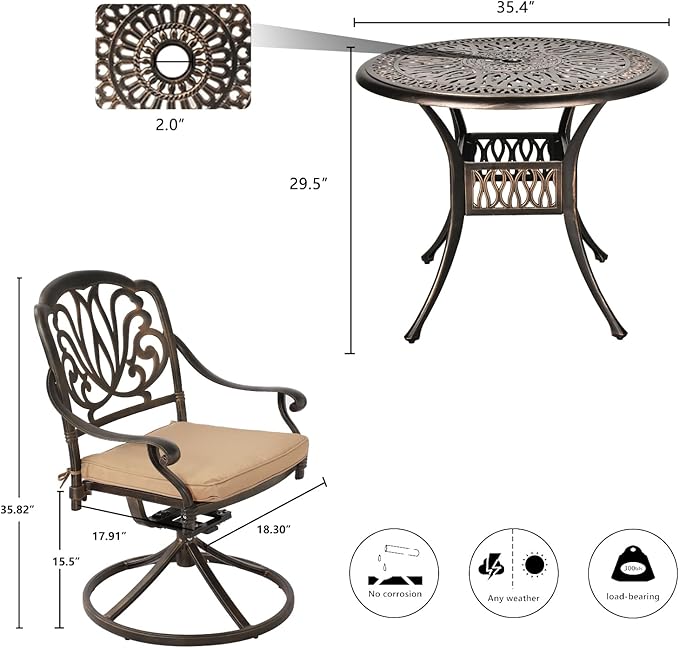 Grepatio 5 Piece Outdoor Dining Set Cast Aluminum Patio Dining Set Table and - Image 7