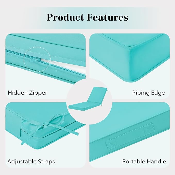 Chaise Lounge Cushions Outdoor, 4 Adjustable Ties Lounge Chair Cushions - Image 3