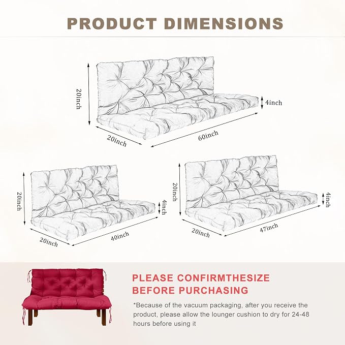 Porch Swing Cushion with Backrest, Waterproof Bench Cushion - Image 3