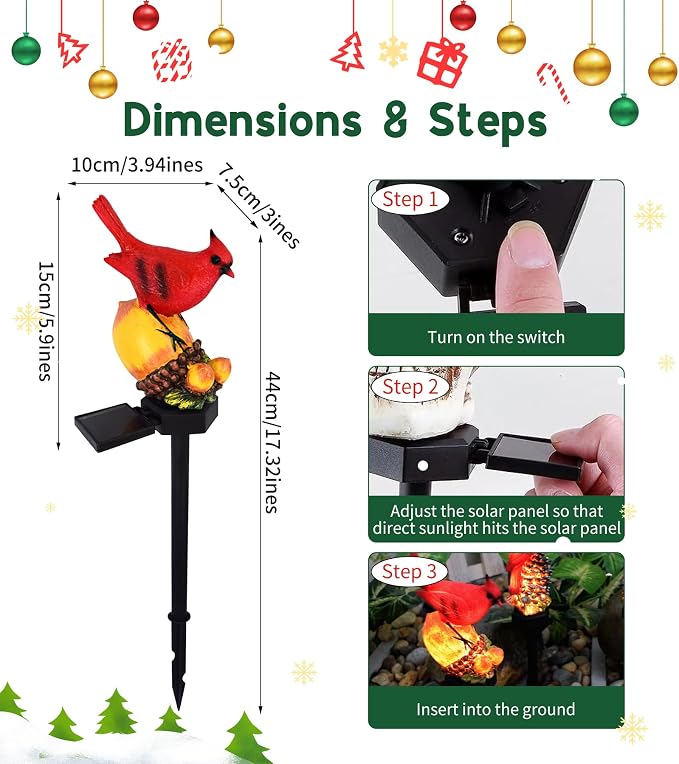Cardinal Decor Solar Garden Decor Waterproof Red Bird Figurine Solar Stake - Image 6