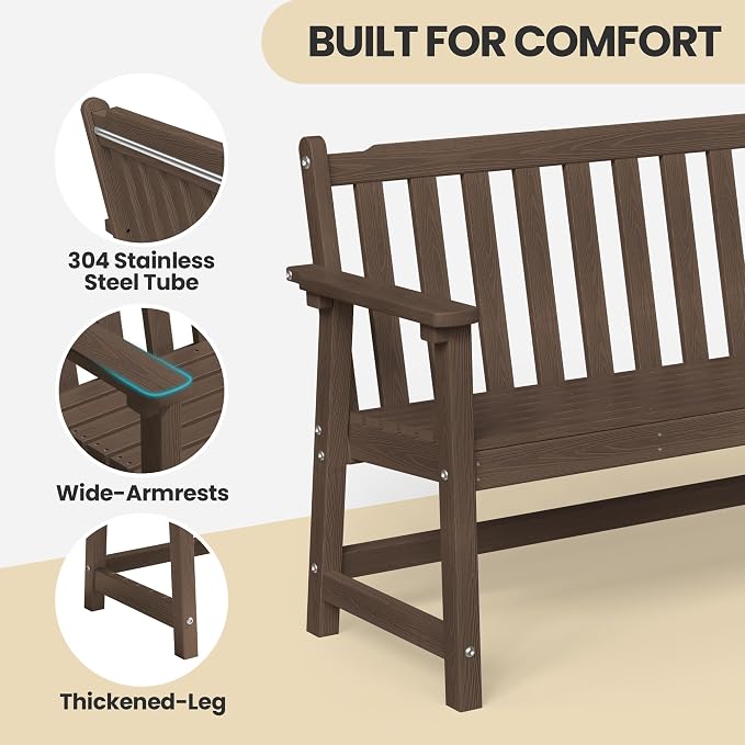Ciokea 48" Outdoor Bench Set of 2, HDPE Weatherproof Garden Bench, 2-Person - Image 4