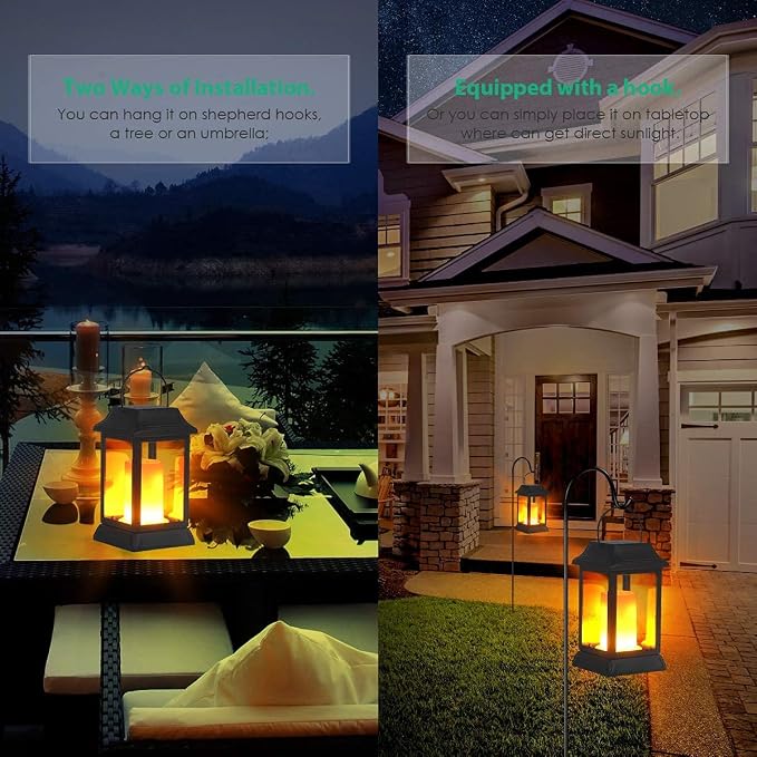 TomCare Solar Lights Metal Flickering Flame Solar Lantern Outdoor Hanging - Image 5