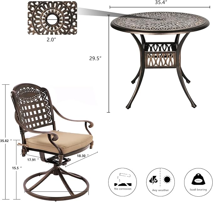 Grepatio 5 Piece Outdoor Dining Set Cast Aluminum Patio Table and Chairs - Image 7