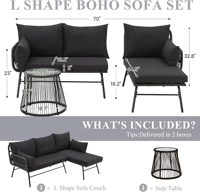 Bezseller 3-Piece Outdoor Patio Furniture Set – L-Shaped Rattan Sectional Sofa - Image 2