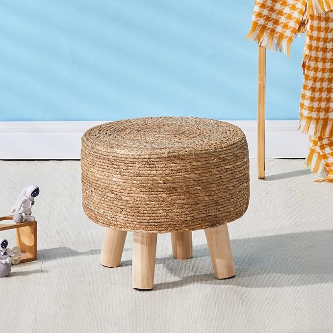 Wimarsbon Round Foot Stool Natural Seagrass Poufs Ottoman Hand Weave Footrest - Image 2