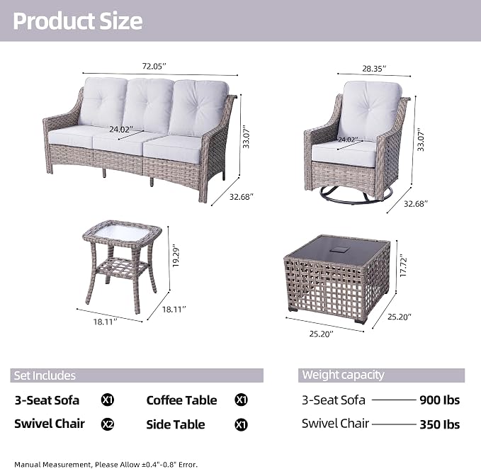 HOOOWOOO 5 Piece Patio Furniture Conversation Sets - Image 7