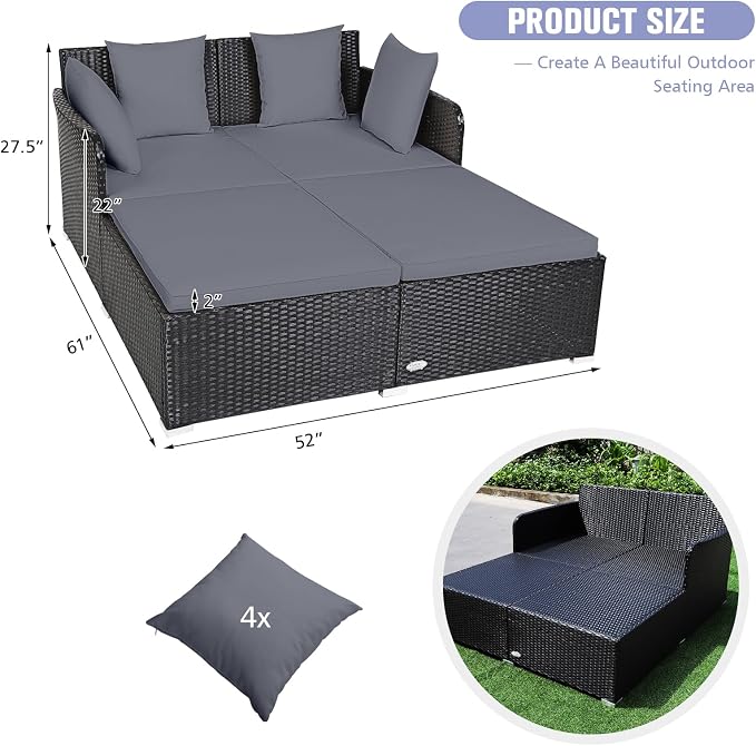 RELAX4LIFE Rattan Patio Outdoor Daybed, Wicker 2-Person Sunbed Loveseat - Image 3