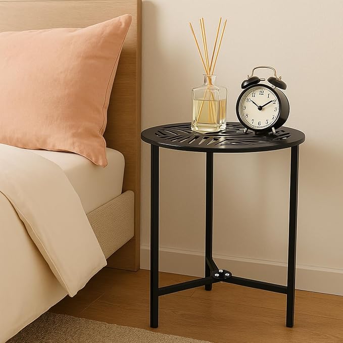 Party Zealot Set of 2 Small Round Metal Side Tables, 13-Inch Black Outdoor End - Image 2