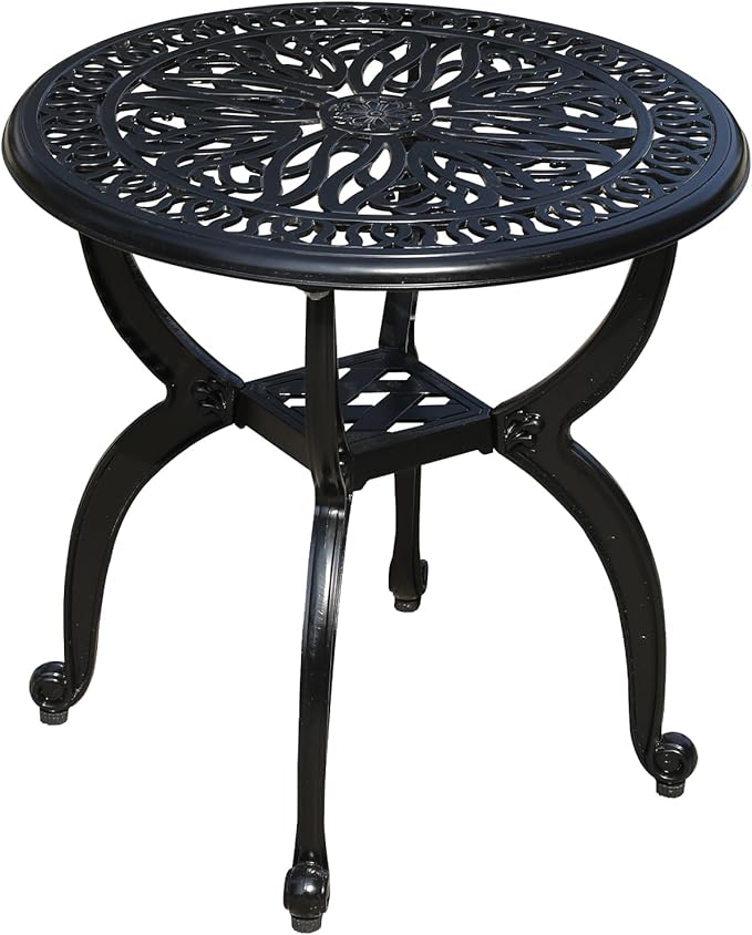 Cast Aluminum Outdoor Side Table, All Weather Round Small Coffee Table by Unknown