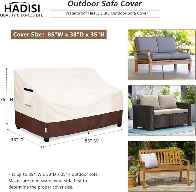 3-Seater Heavy Duty Patio Bench Loveseat Cover, 100% Waterproof Outdoor Sofa - Image 2
