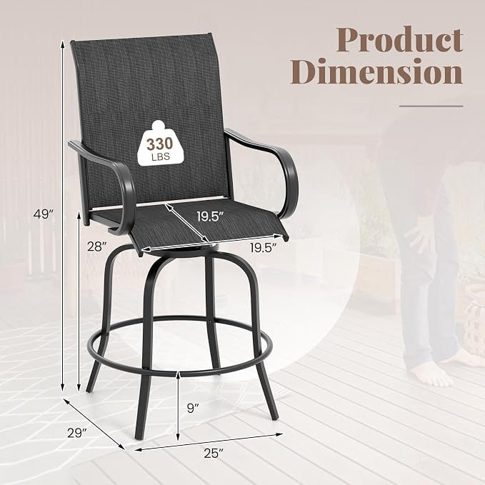 Giantex Set of 2 Swivel Outdoor Bar Stools, All-Weather Bar Height Patio Chairs - Image 5