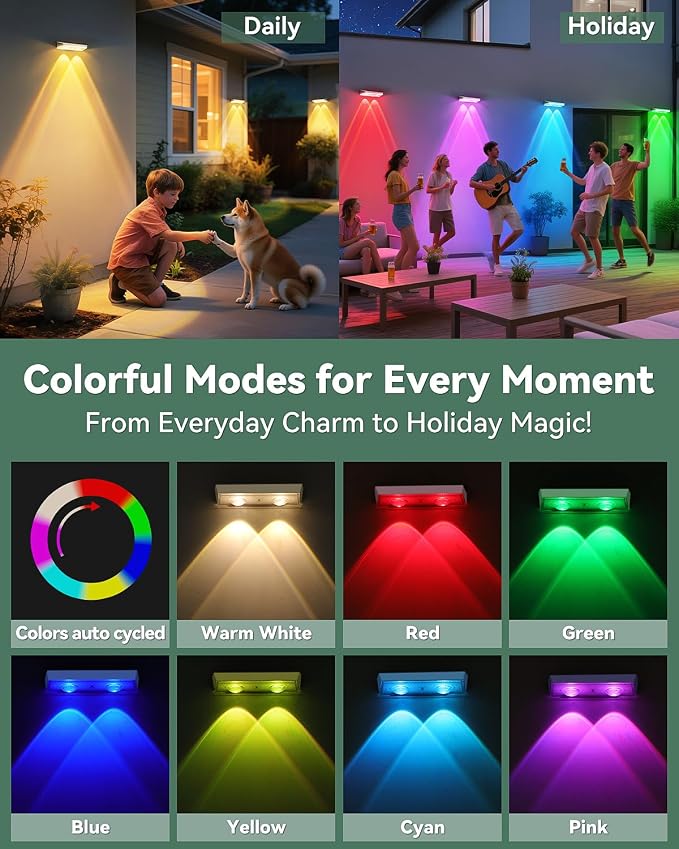 Fence Lights Solar Powered 12 Pack, 7 Fixed Colors & Color Changing Solar Fence - Image 3