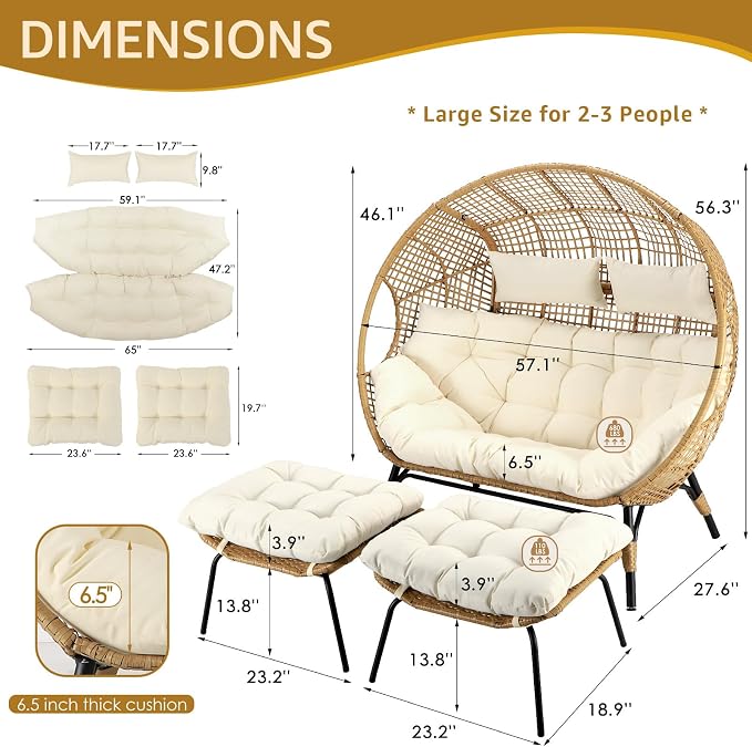 NICESOUL Indoor Outdoor Double Egg Chair - Image 3