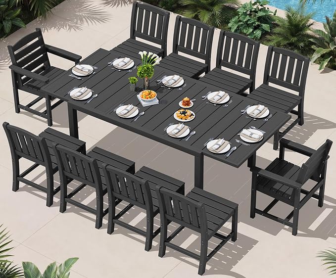 SERWALL 11-Piece Outdoor Dining Set, All Weather HDPE Outdoor Furniture Set by SERWALL