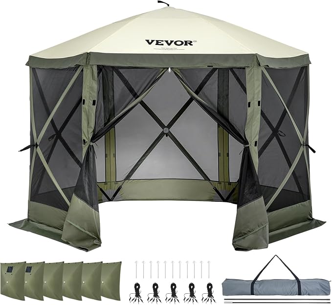 VEVOR Pop Up Gazebo Screen Tent 6 Sided Canopy Sun Shelter - Image 10
