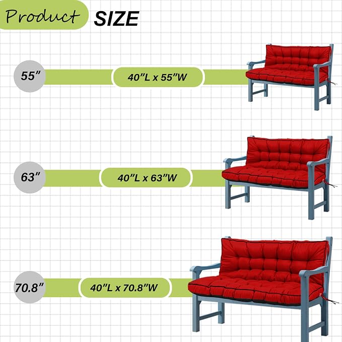 Waterproof Porch Swing Cushion Replacement, Thick 4" 2–3 Seat Outdoor Swing - Image 7