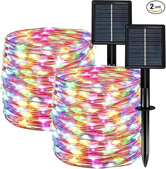 Solar String Lights Outdoor Waterproof 2 Pack Total 66ft 200LED 8 Modes Twinkle by Yaafen