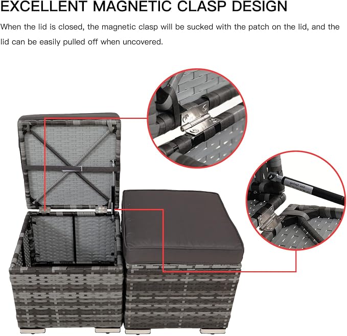 2-Pieces Patio Rattan Ottomans，All-Weather Rattan Wicker Multipurpose Outdoor - Image 7