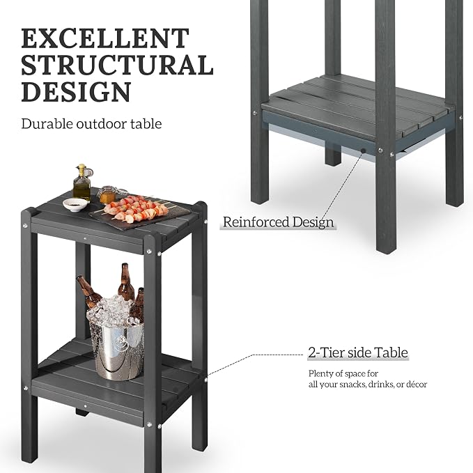 WestinTrends Malibu 36" Outdoor Adirondack HDPE 2-Tier Patio Side Table - Image 5