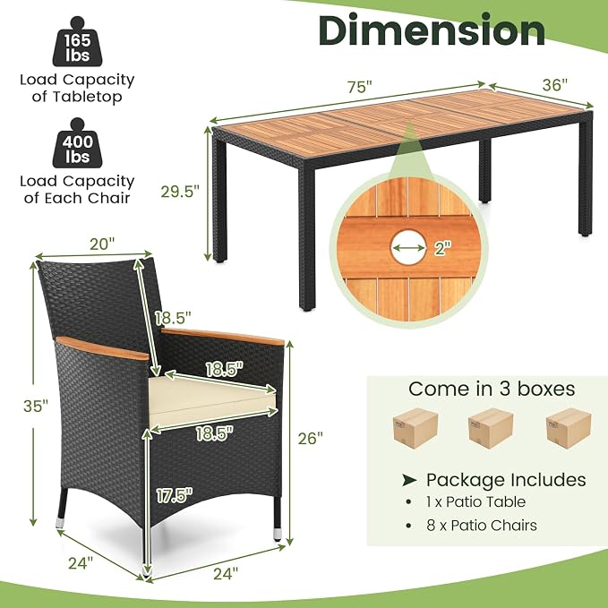 Tangkula 9 Pieces Rattan Outdoor Dining Set - Image 7