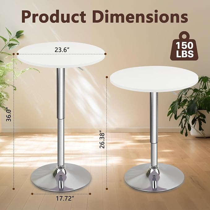 CLATINA Round Bar Pub Tables Set of 10, 26-36" Height Adjustable Bistro Table - Image 3