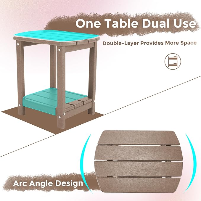 Adirondack Square Outdoor Side Table, 2-Tier Storage Patio Side Table, HDPE End - Image 6