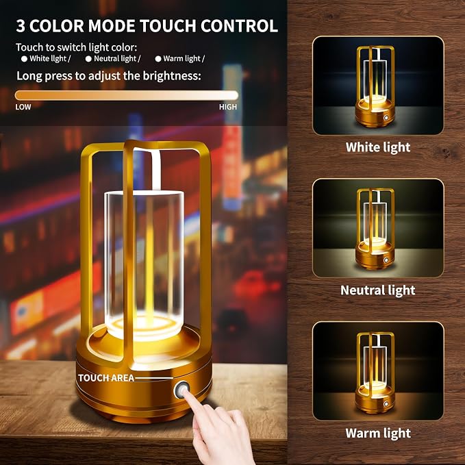 Outdoor Table Lamp, 4000mAh Rechargeable Battery Operated lamp, 3 Color - Image 3
