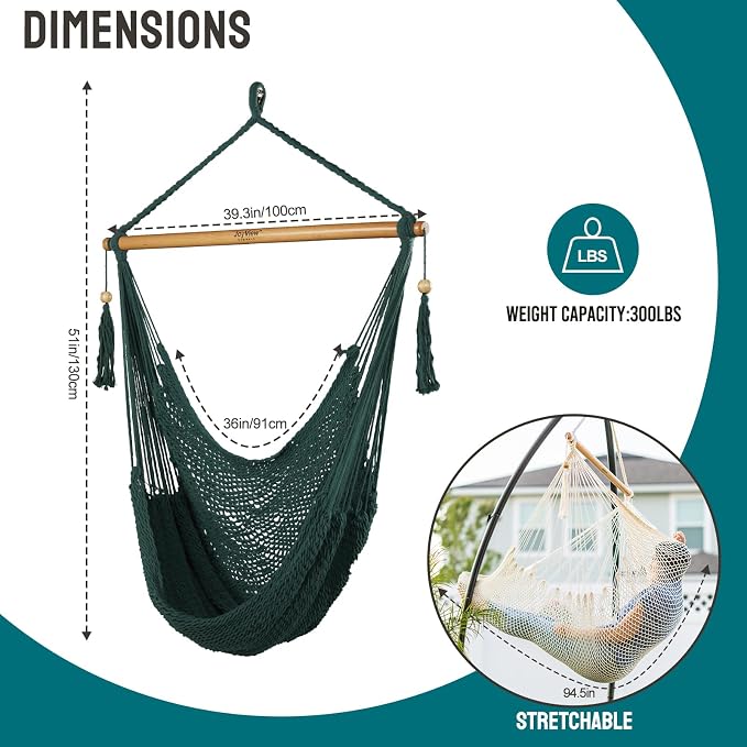 JoyView Hammock Chair with Spreader Bar Caribbean Hammock Swing Chair 300 LBS - Image 4