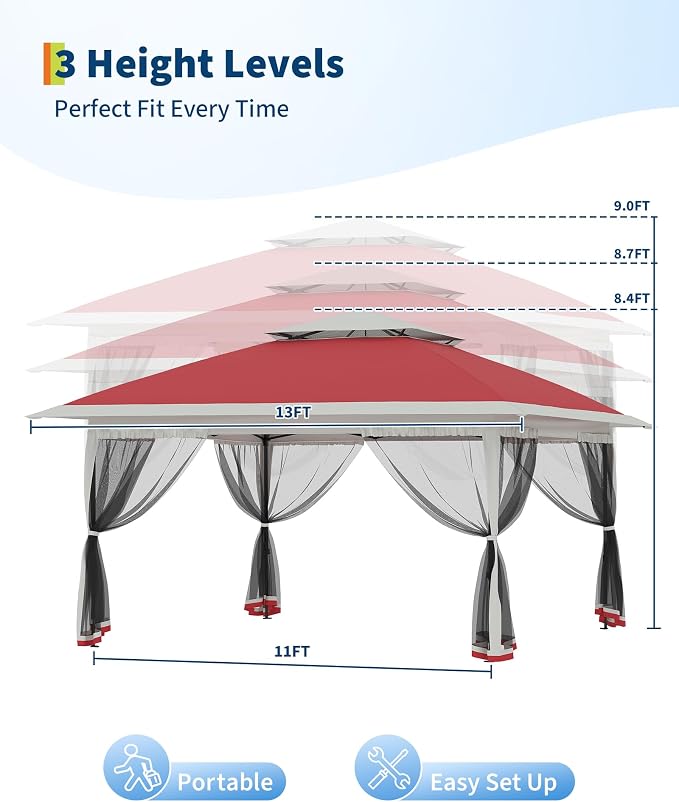 Canopy Tent 13x13 ft, Pop Up Gazebo One-Push Setup - Image 4