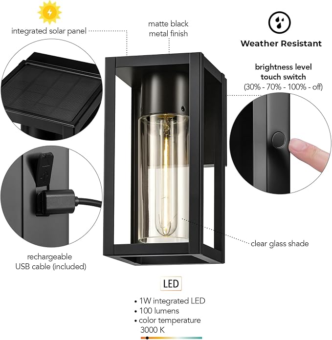 GLOBE Electric 60000167 1W LED Integrated Solar Powered Outdoor Wall Sconce - Image 9