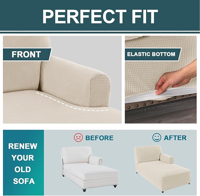 FantasDecor Right Chaise Lounge Cover Stretch Chair Lattice Slipcover - Image 6