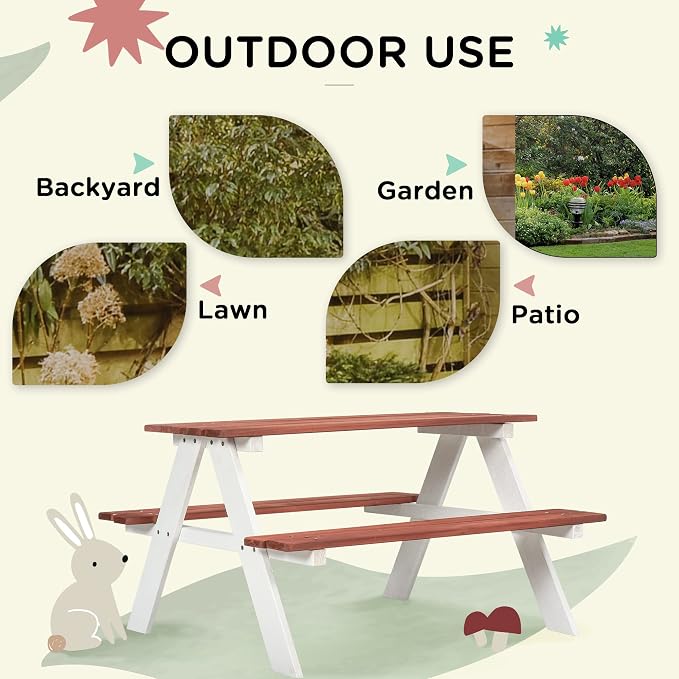 Outsunny Kids Picnic Table Set, Wooden Table & Bench Set, Kids Patio Furniture - Image 4