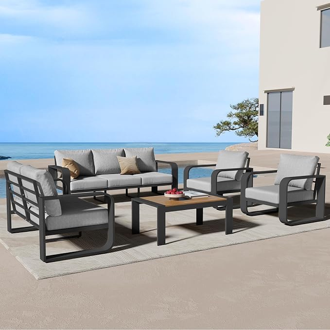 Aluminum Outdoor Patio Furniture Set, 5 Piece Oversized Patio Conversation Sets by Oasbira