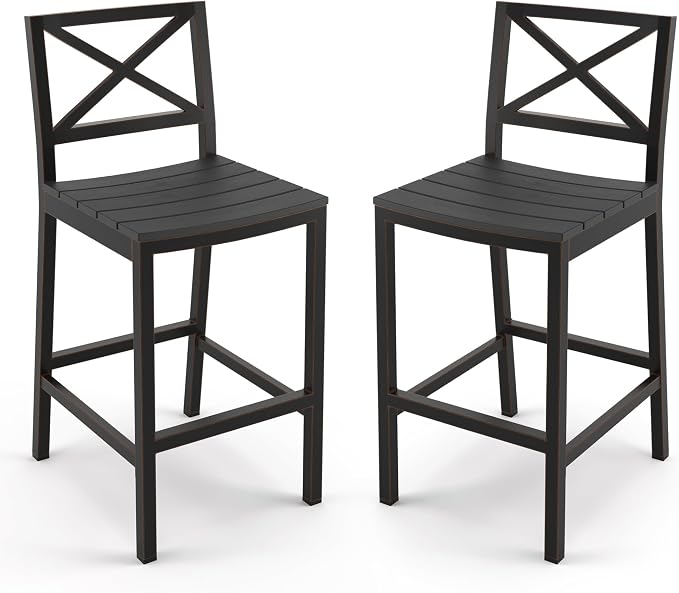 Outdoor Bar Stools Set of 2, 26 Inch Black HDPS Top and Bronze Leg Patio by COZYMAN