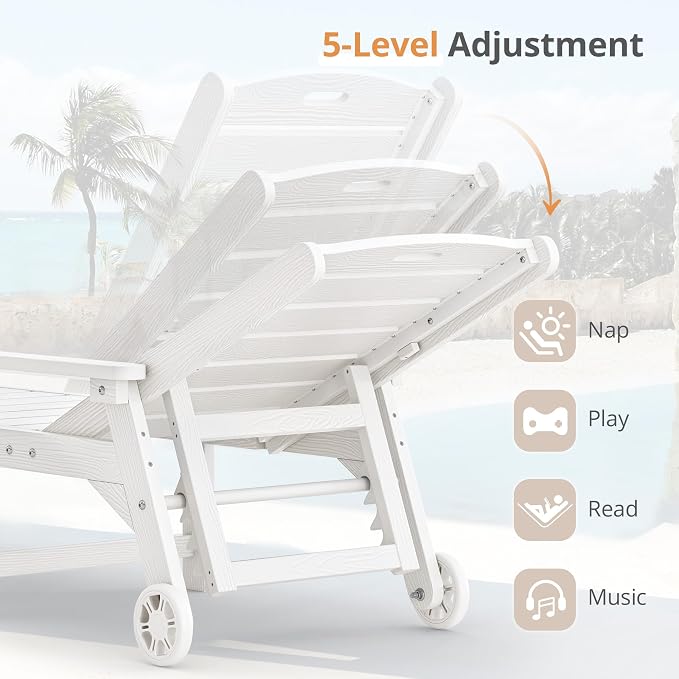 LUE BONA Outdoor Chaise Lounge Chairs Set of 2, HDPS Chaise Lounger, 5 - Image 5